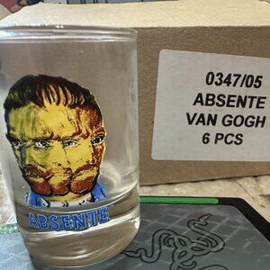 New Lot of 6 Vincent Van Gogh Absente Liquor Green Shot Glass Absinthe RARE
